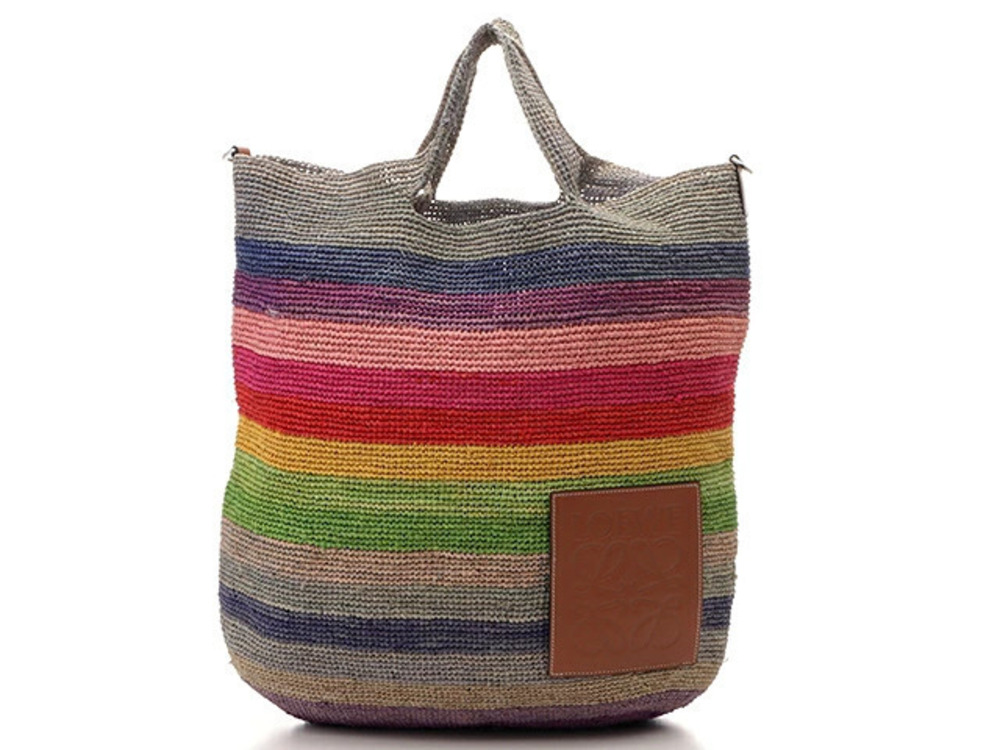Loewe Paula Rainbow Slit Shoulder Bag Raffia SJ